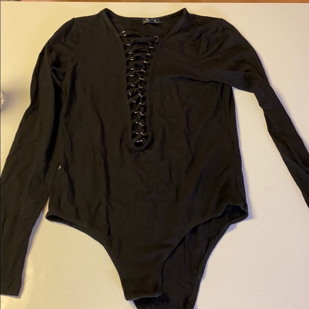 Bardot black lace up body suit